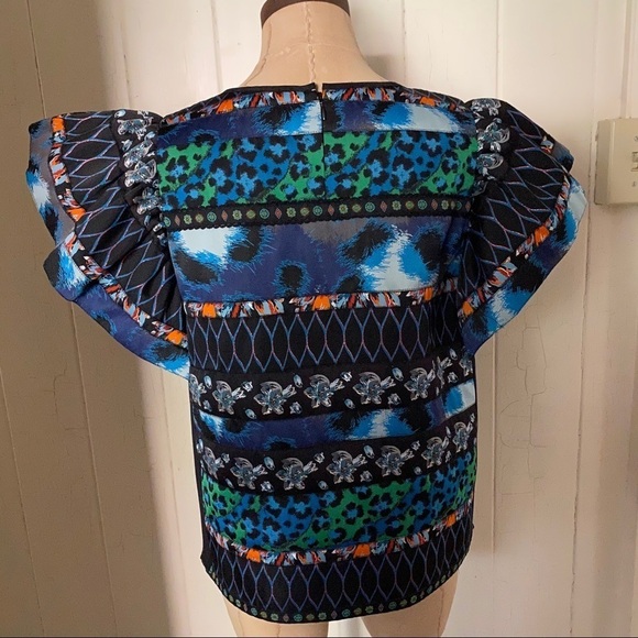 KENZO x HM sz 10 40 Ruffle Sleeve Blouse Jacquard - Picture 4 of 8